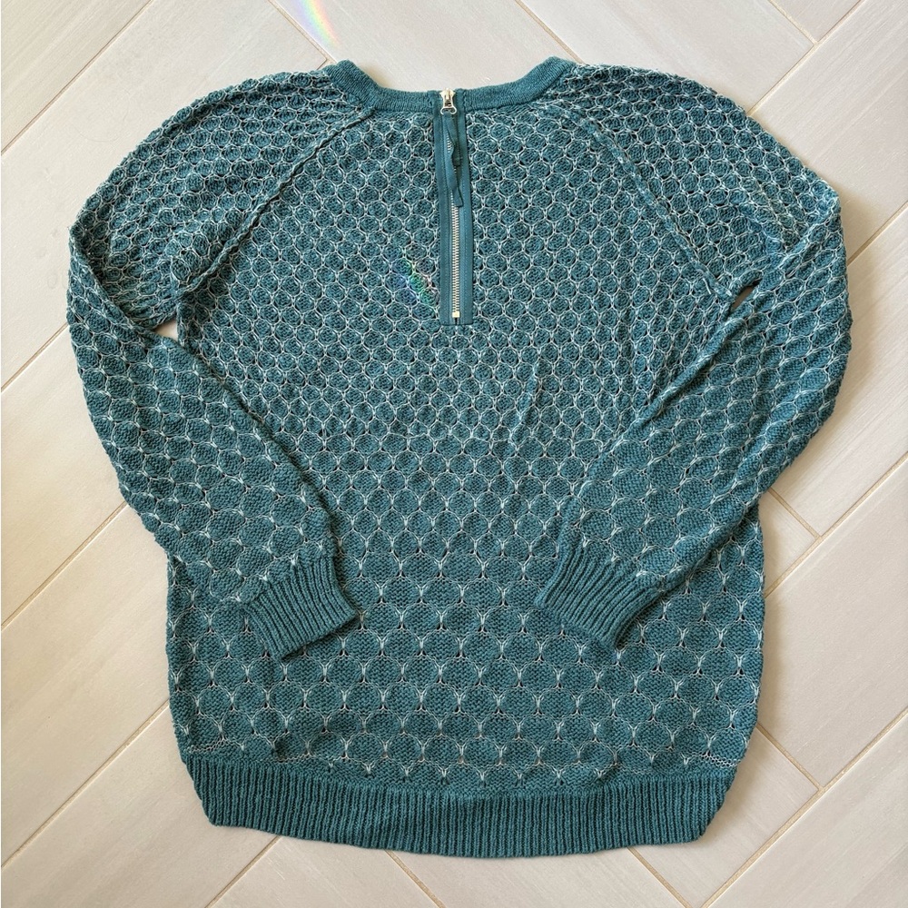 Anthropologie Moth Dot Dot Teal Textured Crew Neck Sweater - Picture 4 of 5